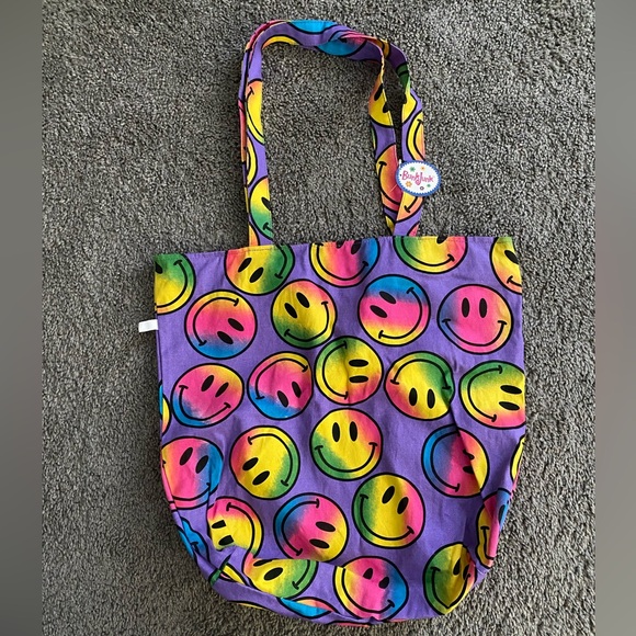 Bunk Junk Handbags - NWT Bunk Junk Neon Multicolor Smiley Face Medium Size Retro Colorful Tote Bag